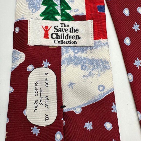 Save The Children Neck Tie Mens 100% Silk Red Here Comes Santa Christmas Holiday - Picture 7 of 8